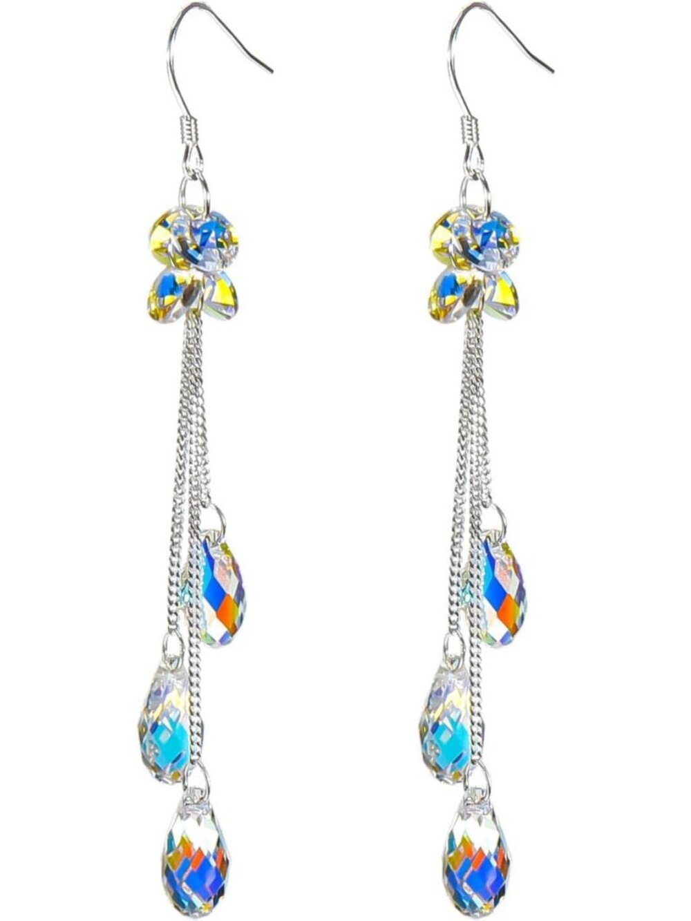 Elegant 925 Sterling Silver Dangle Earrings with Austrian Crystal Tassel Drop